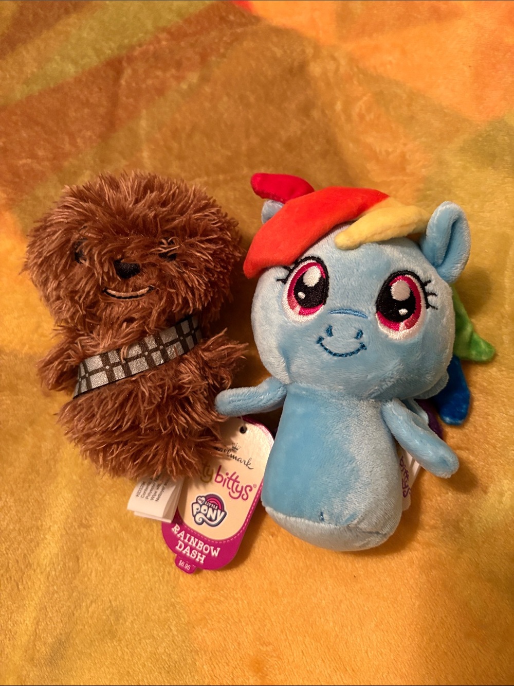 Hallmark Rainbow Dash and Chewbacca Plush Duo - Blue, Brown, Red, Yellow, Green